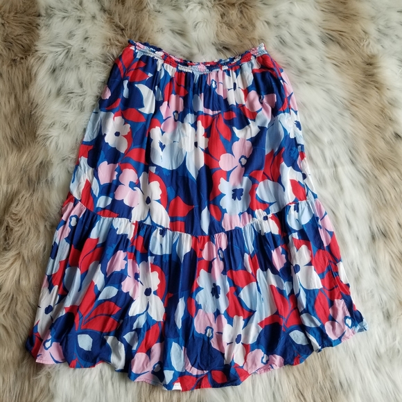 Draper James Maxi Skirt A Line Gypsy Floral PullOn Pockets Ruffle Hem Size Large - Picture 9 of 9